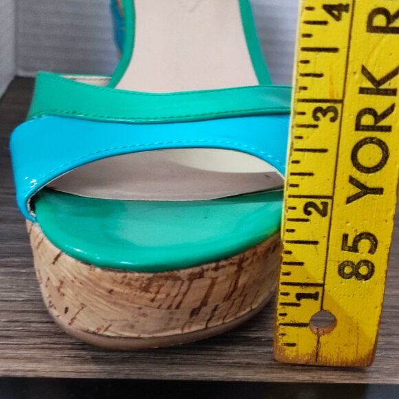 Guess wedge heel sandals blue & green cork sole women's size 8 ? - Picture 7 of 11